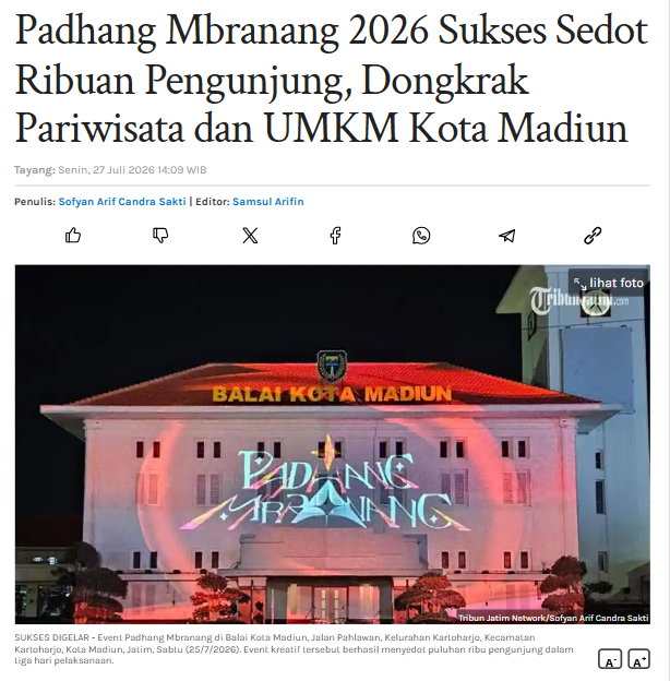 Padhang Mbranang 2026 Sukses Sedot Ribuan Pengunjung, Dongkrak Pariwisata dan UMKM Kota Madiun