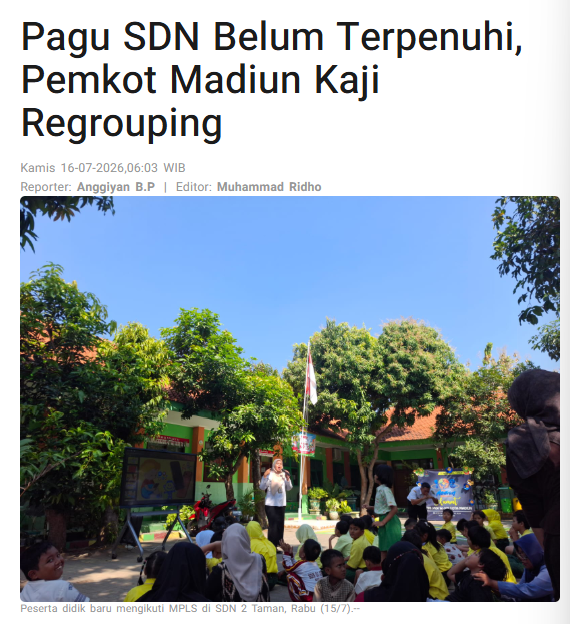 Pagu SDN Belum Terpenuhi, Pemkot Madiun Kaji Regrouping