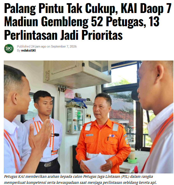 Palang Pintu Tak Cukup, KAI Daop 7 Madiun Gembleng 52 Petugas, 13 Perlintasan Jadi Prioritas