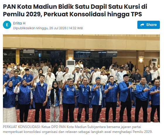 PAN Kota Madiun Bidik Satu Dapil Satu Kursi di Pemilu 2029, Perkuat Konsolidasi hingga TPS