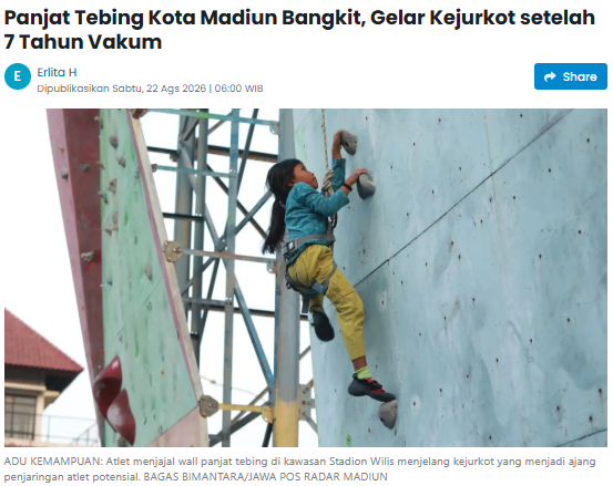 Panjat Tebing Kota Madiun Bangkit, Gelar Kejurkot setelah 7 Tahun Vakum