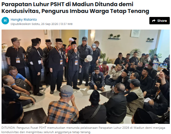 Parapatan Luhur PSHT di Madiun Ditunda demi Kondusivitas, Pengurus Imbau Warga Tetap Tenang