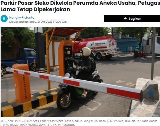 Parkir Pasar Sleko Dikelola Perumda Aneka Usaha, Petugas Lama Tetap Dipekerjakan