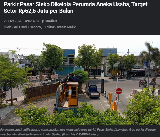 Parkir Pasar Sleko Dikelola Perumda Aneka Usaha, Target Setor Rp52,5 Juta per Bulan