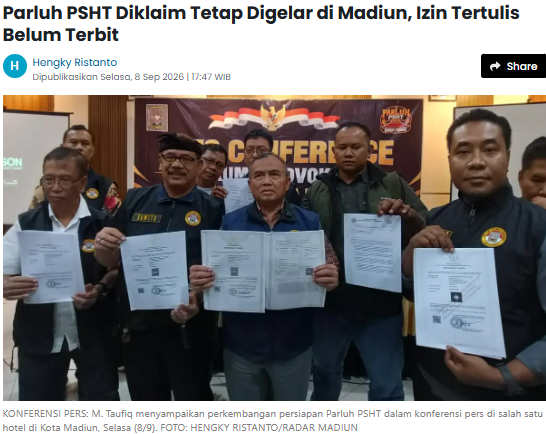 Parluh PSHT Diklaim Tetap Digelar di Madiun, Izin Tertulis Belum Terbit