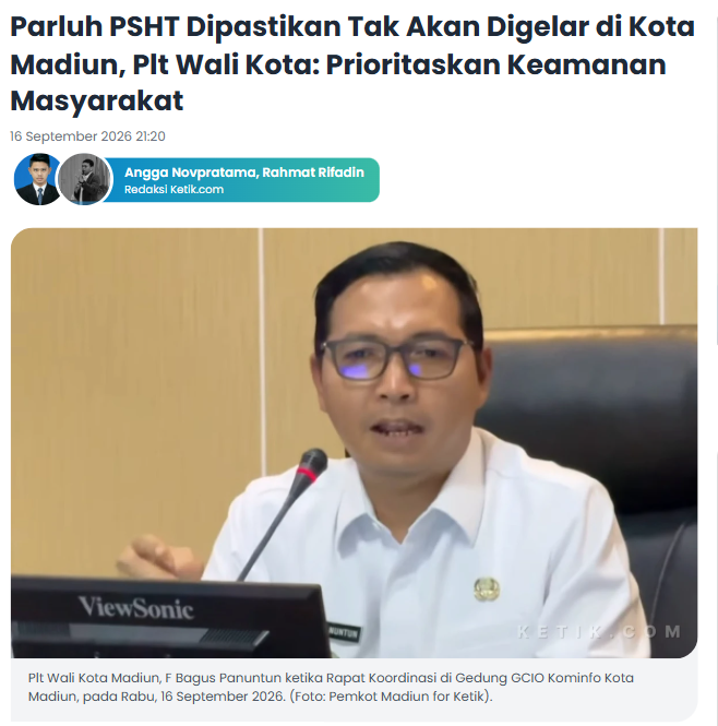 Parluh PSHT Dipastikan Tak Akan Digelar di Kota Madiun, Plt Wali Kota: Prioritaskan Keamanan Masyarakat