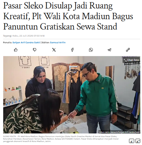 Pasar Sleko Disulap Jadi Ruang Kreatif, Plt Wali Kota Madiun Bagus Panuntun Gratiskan Sewa Stand