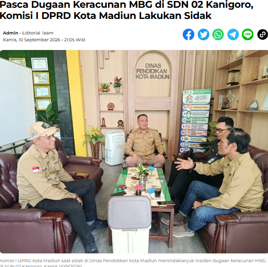 Pasca Dugaan Keracunan MBG di SDN 02 Kanigoro, Komisi I DPRD Kota Madiun Lakukan Sidak