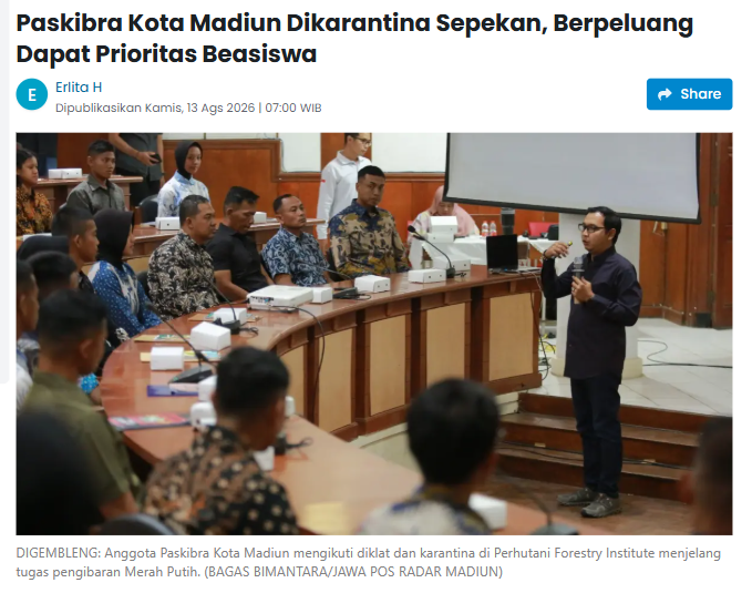 Paskibra Kota Madiun Dikarantina Sepekan, Berpeluang Dapat Prioritas Beasiswa