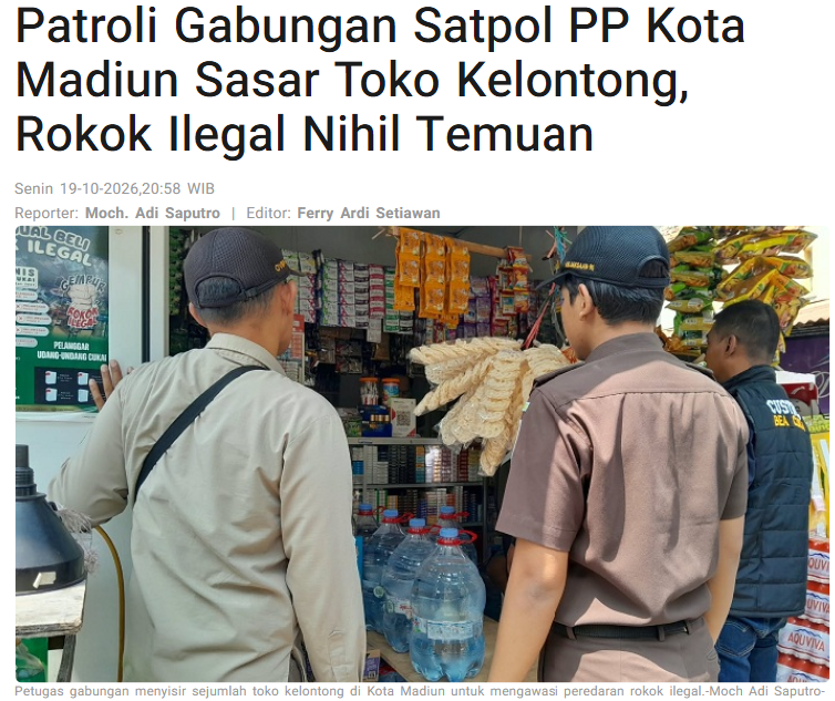 Patroli Gabungan Satpol PP Kota Madiun Sasar Toko Kelontong, Rokok Ilegal Nihil Temuan