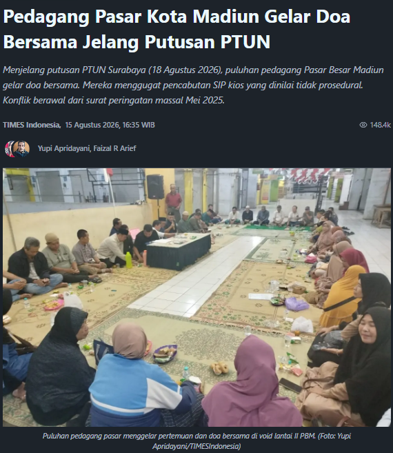 Pedagang Pasar Kota Madiun Gelar Doa Bersama Jelang Putusan PTUN