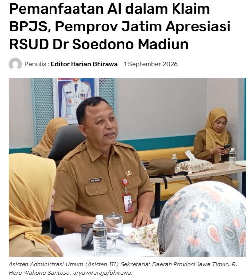 Pemanfaatan AI dalam Klaim BPOS, Pemprov Oatim Apresiasi RSUD Dr Soedono Madiun