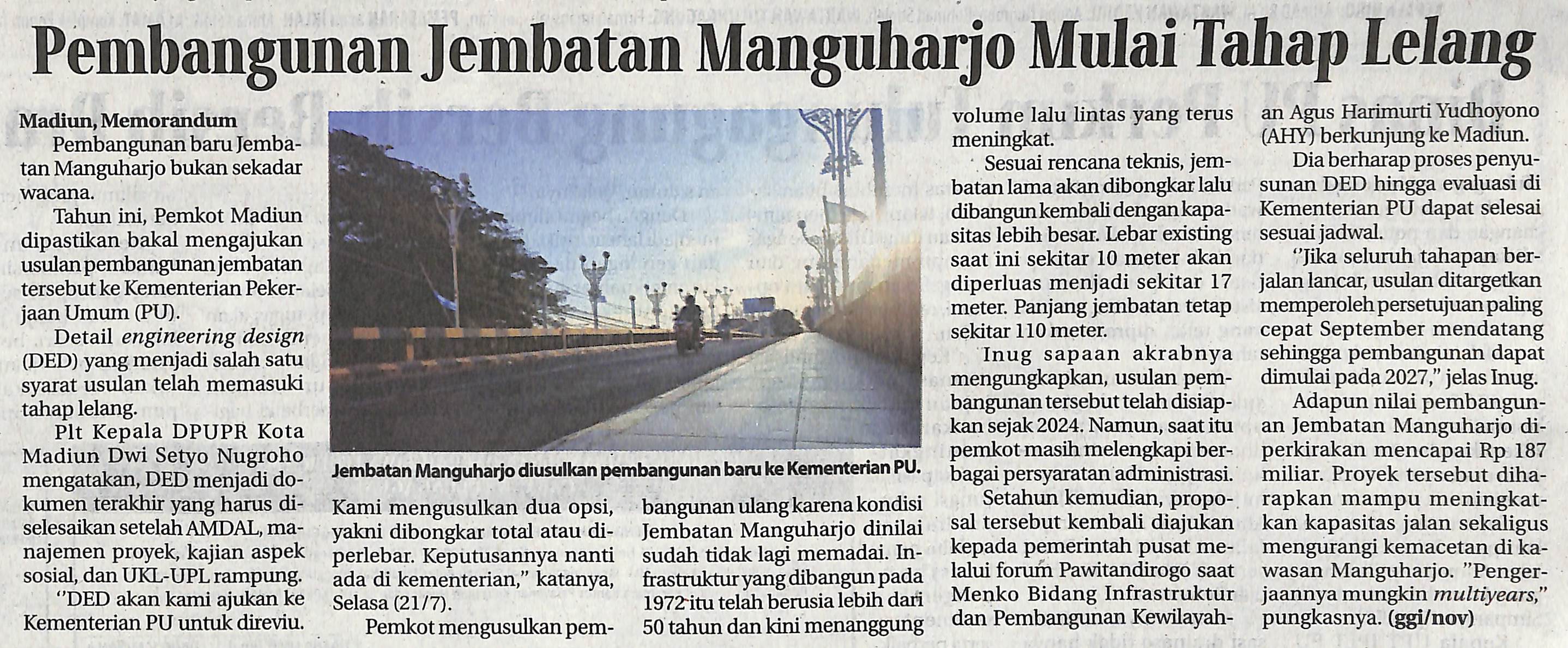 Pembangunan Jembatan Manguharjo Mulai Tahap Lelang