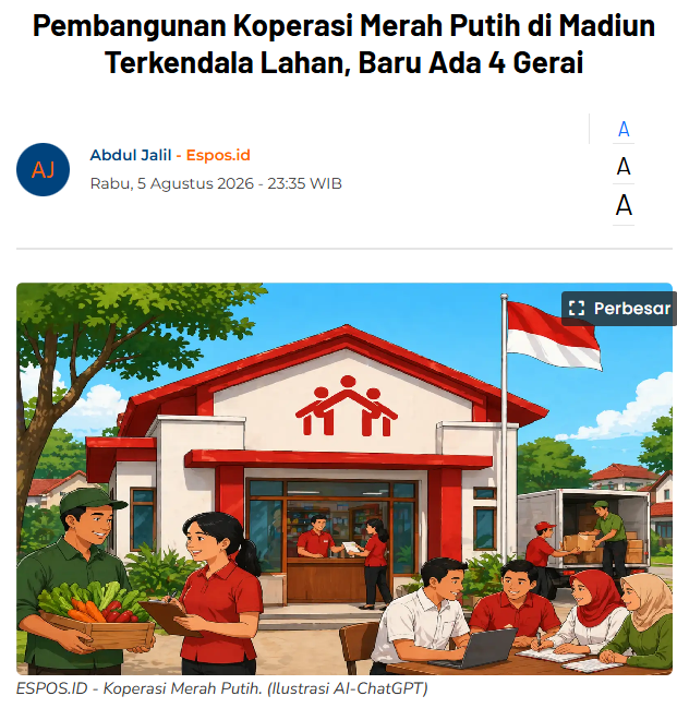 Pembangunan Koperasi Merah Putih di Madiun Terkendala Lahan, Baru Ada 4 Gerai