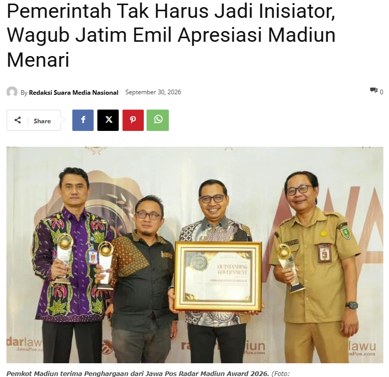 Pemerintah Tak Harus Jadi Inisiator, Wagub Jatim Emil Apresiasi Madiun Menari