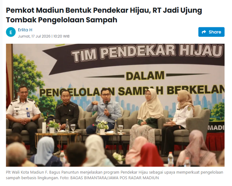 Pemkot Madiun Bentuk Pendekar Hijau, RT Jadi Ujung Tombak Pengelolaan Sampah
