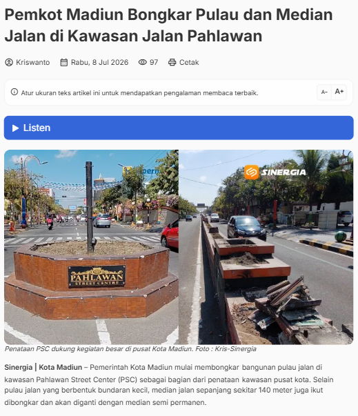 Pemkot Madiun Bongkar Pulau dan Median Jalan di Kawasan Jalan Pahlawan