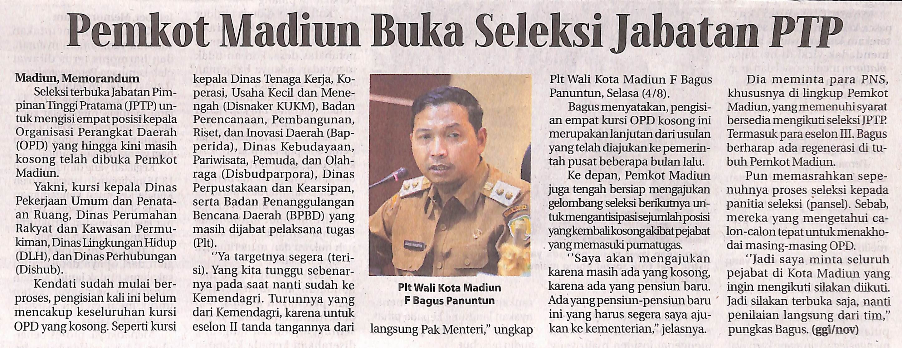 Pemkot Madiun Buka Seleksi Jabatan PTP