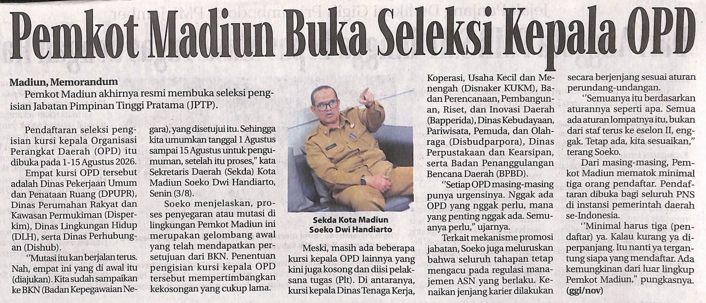 Pemkot Madiun Buka Seleksi Kepala OPD
