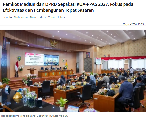 Pemkot Madiun dan DPRD Sepakati KUA-PPAS 2027, Fokus pada Efektivitas dan Pembangunan Tepat Sasaran