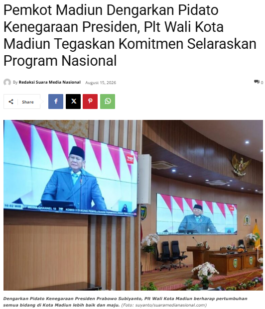 Pemkot Madiun Dengarkan Pidato Kenegaraan Presiden, Plt Wali Kota Madiun Tegaskan Komitmen Selaraskan Program Nasional
