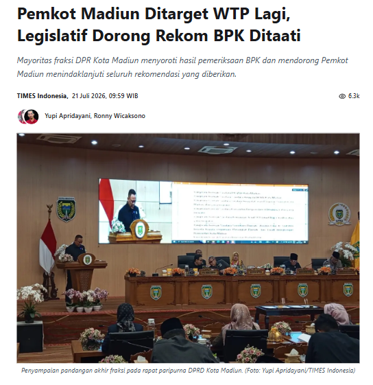 Pemkot Madiun Ditarget WTP Lagi, Legislatif Dorong Rekom BPK Ditaati