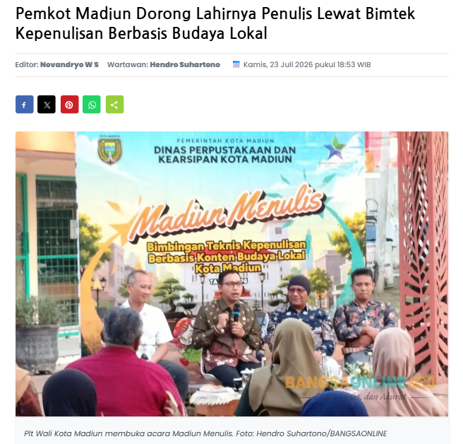 Pemkot Madiun Dorong Lahirnya Penulis Lewat Bimtek Kepenulisan Berbasis Budaya Lokal