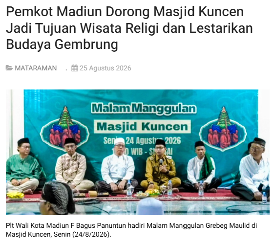 Pemkot Madiun Dorong Masjid Kuncen Jadi Tujuan Wisata Religi dan Lestarikan Budaya Gembrung