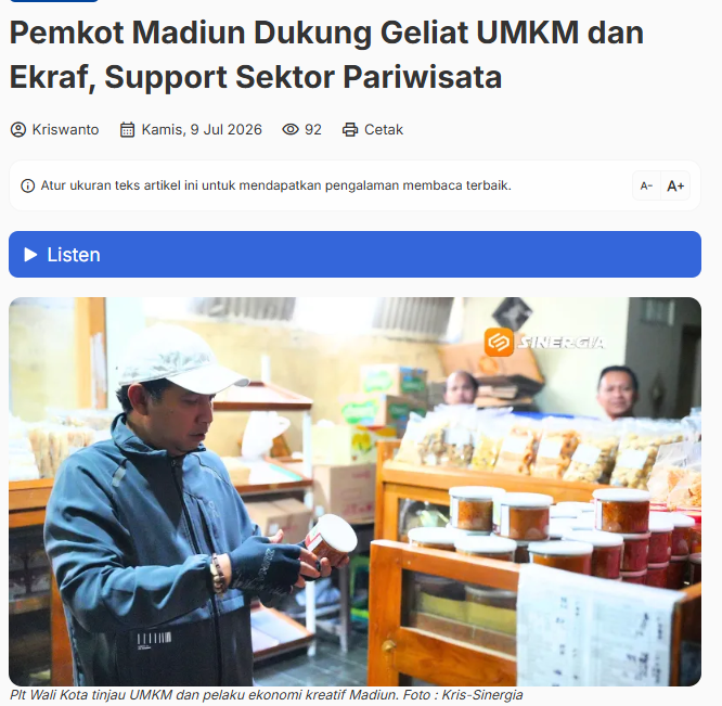 Pemkot Madiun Dukung Geliat UMKM dan Ekraf, Support Sektor Pariwisata
