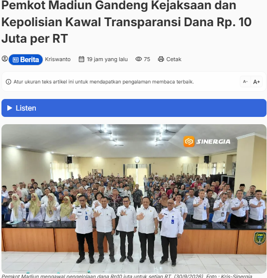 Pemkot Madiun Gandeng Kejaksaan dan Kepolisian Kawal Transparansi Dana Rp. 10 Juta per RT