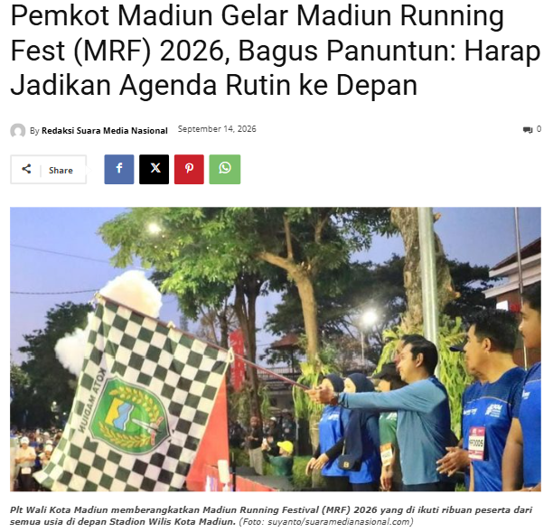 Pemkot Madiun Gelar Madiun Running Fest (MRF) 2026, Bagus Panuntun: Harap Jadikan Agenda Rutin ke Depan