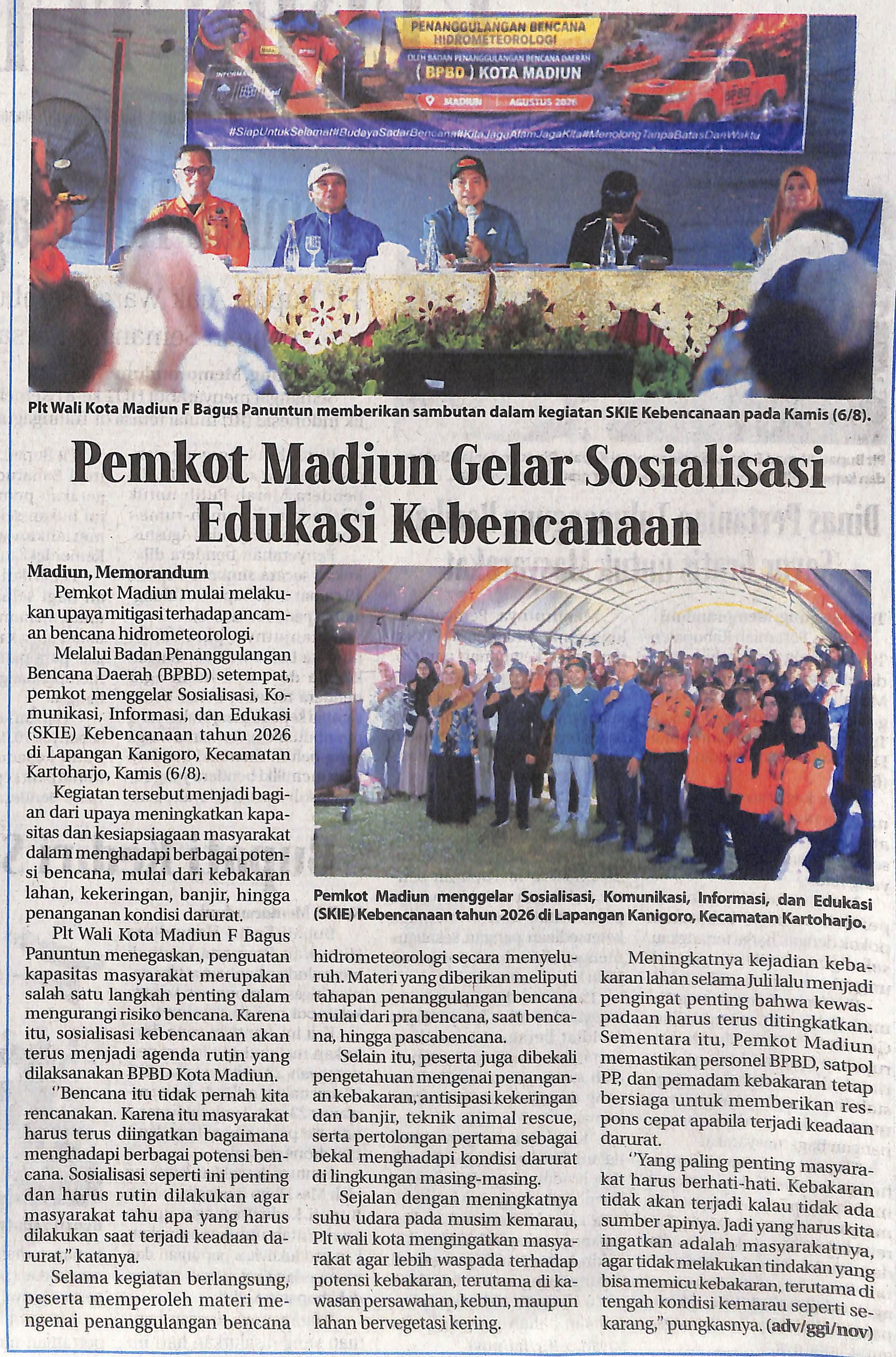 Pemkot Madiun Gelar Sosialisasi Edukasi Kebencanaan