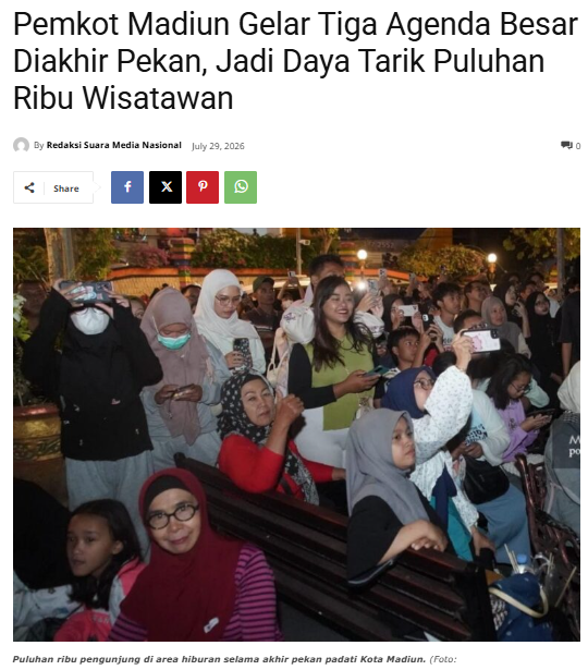 Pemkot Madiun Gelar Tiga Agenda Besar Diakhir Pekan, Jadi Daya Tarik Puluhan Ribu Wisatawan