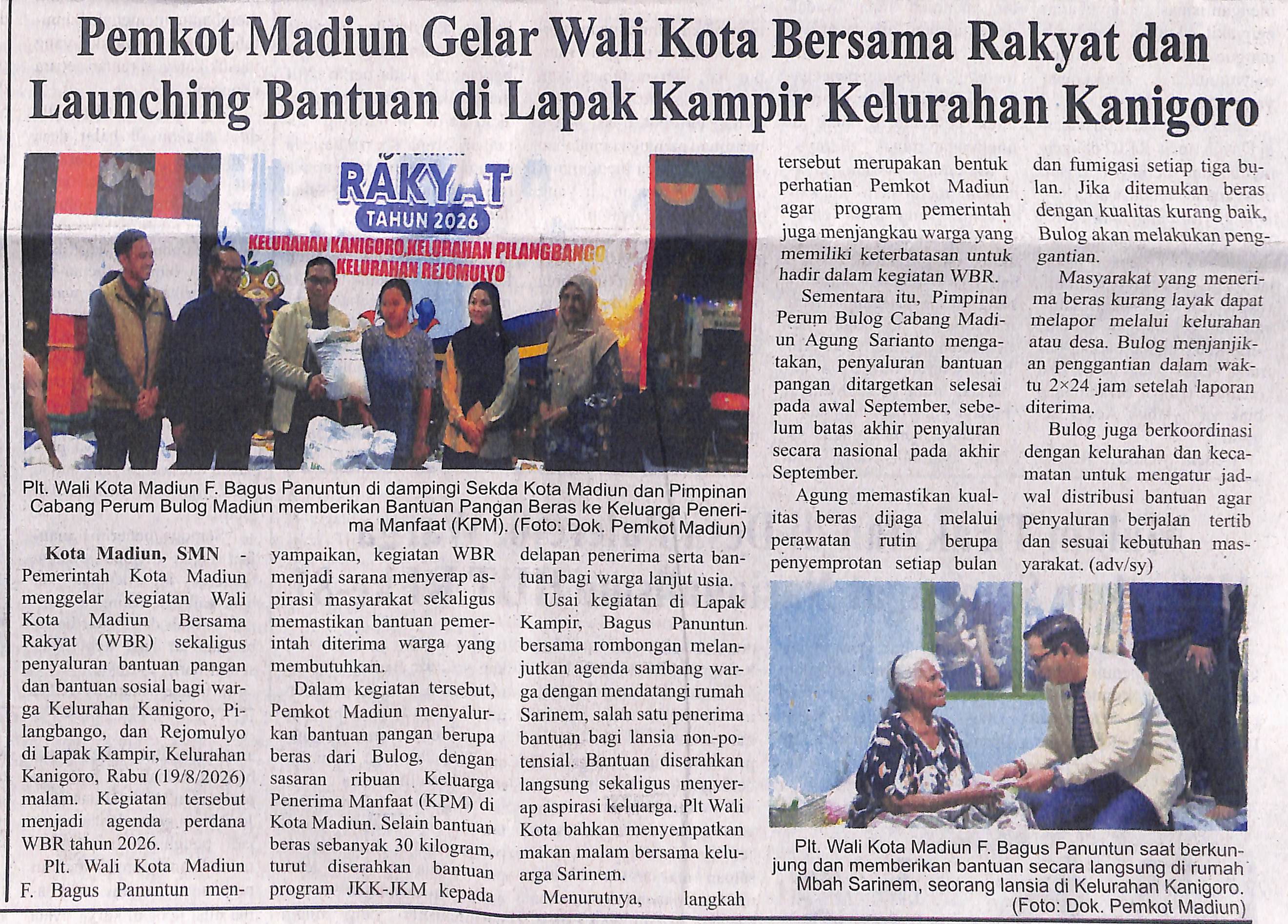 Pemkot Madiun Gelar Wali Kota Bersama Rakyat dan Launching Bantuan di Lapak Kampir Kelurahan Kanigoro