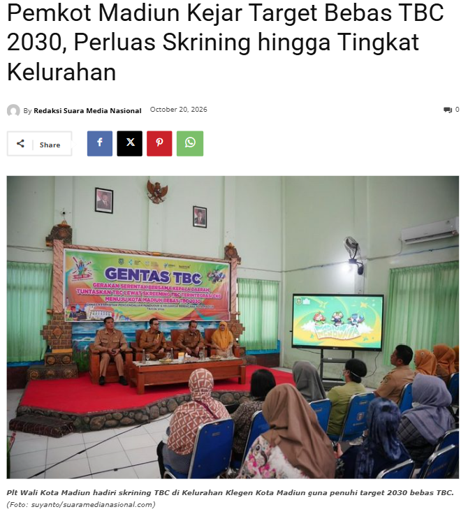 Pemkot Madiun Kejar Target Bebas TBC 2030, Perluas Skrining hingga Tingkat Kelurahan