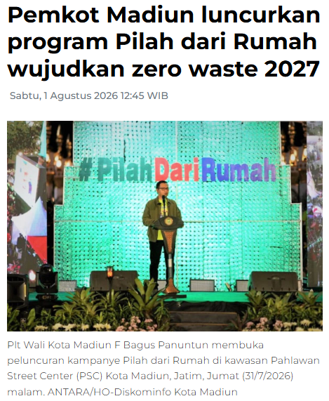 Pemkot Madiun luncurkan program Pilah dari Rumah wujudkan zero waste 2027
