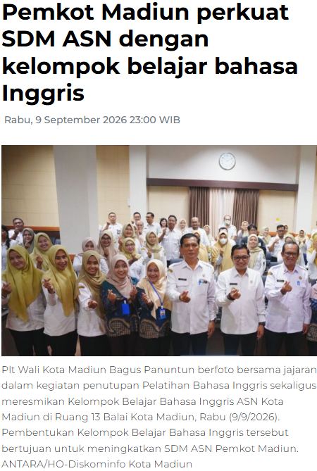 Pemkot Madiun perkuat SDM ASN dengan kelompok belajar bahasa Inggris