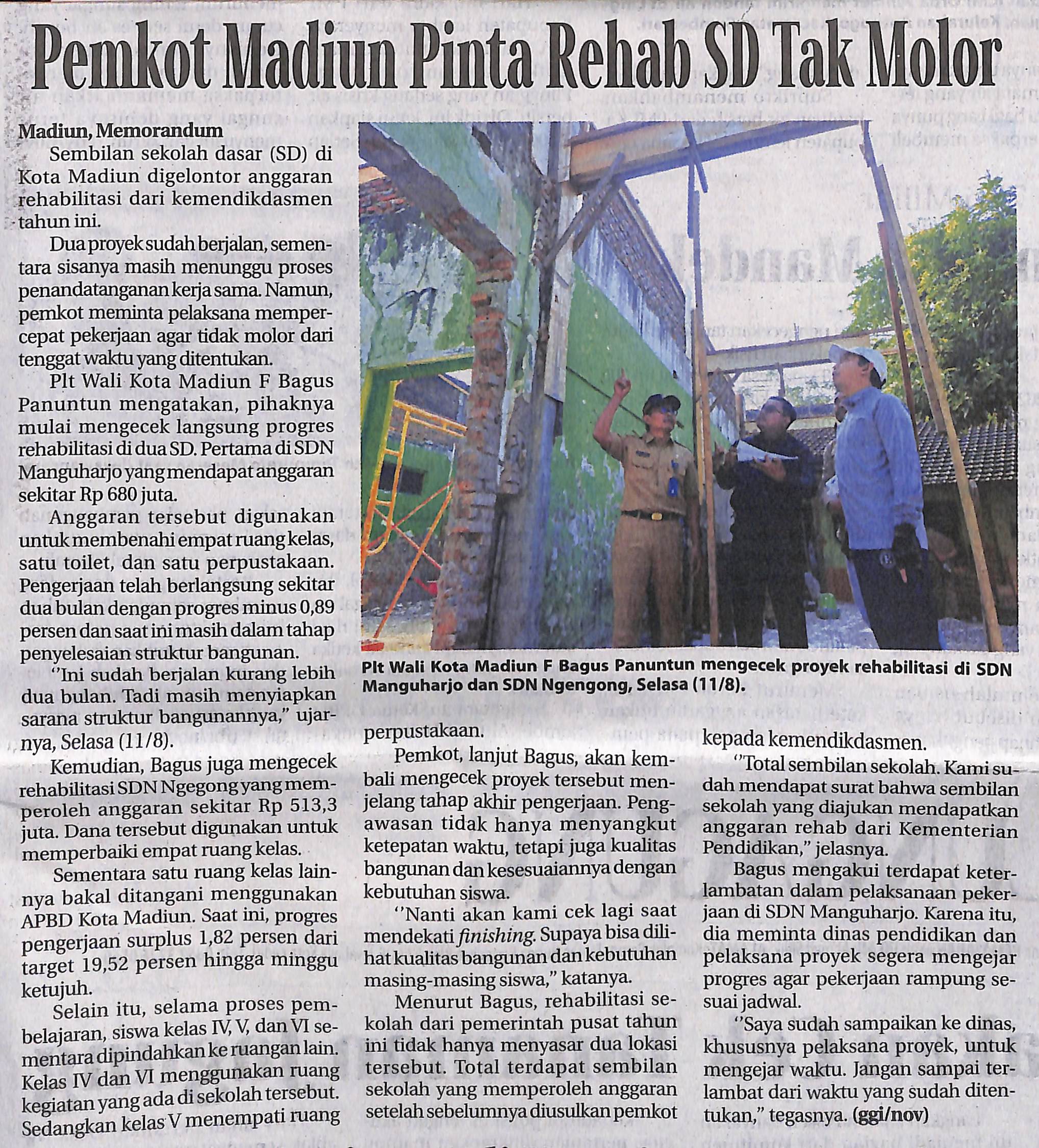 Pemkot Madiun Pinta Rehab SD Tak Molor