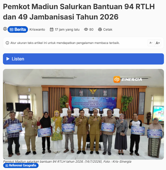 Pemkot Madiun Salurkan Bantuan 94 RTLH dan 49 Jambanisasi Tahun 2026