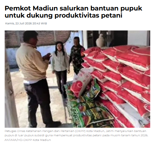 Pemkot Madiun salurkan bantuan pupuk untuk dukung produktivitas petani