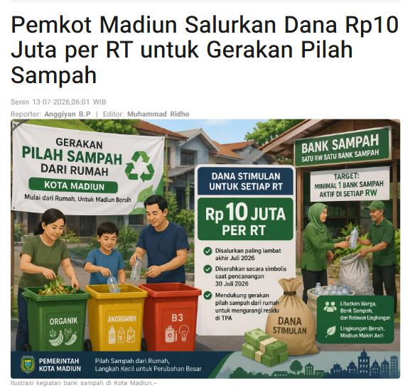 Pemkot Madiun Salurkan Dana Rp10 Juta per RT untuk Gerakan Pilah Sampah
