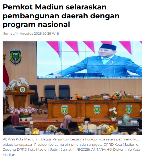Pemkot Madiun selaraskan pembangunan daerah dengan program nasional