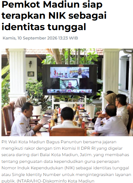 Pemkot Madiun siap terapkan NIK sebagai identitas tunggal