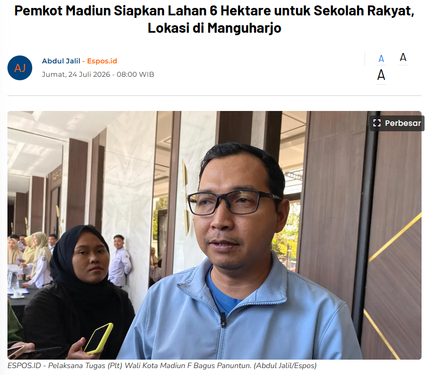 Pemkot Madiun Siapkan Lahan 6 Hektare untuk Sekolah Rakyat, Lokasi di Manguharjo