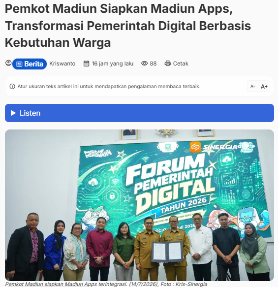 Pemkot Madiun Siapkan Madiun Apps, Transformasi Pemerintah Digital Berbasis Kebutuhan Warga