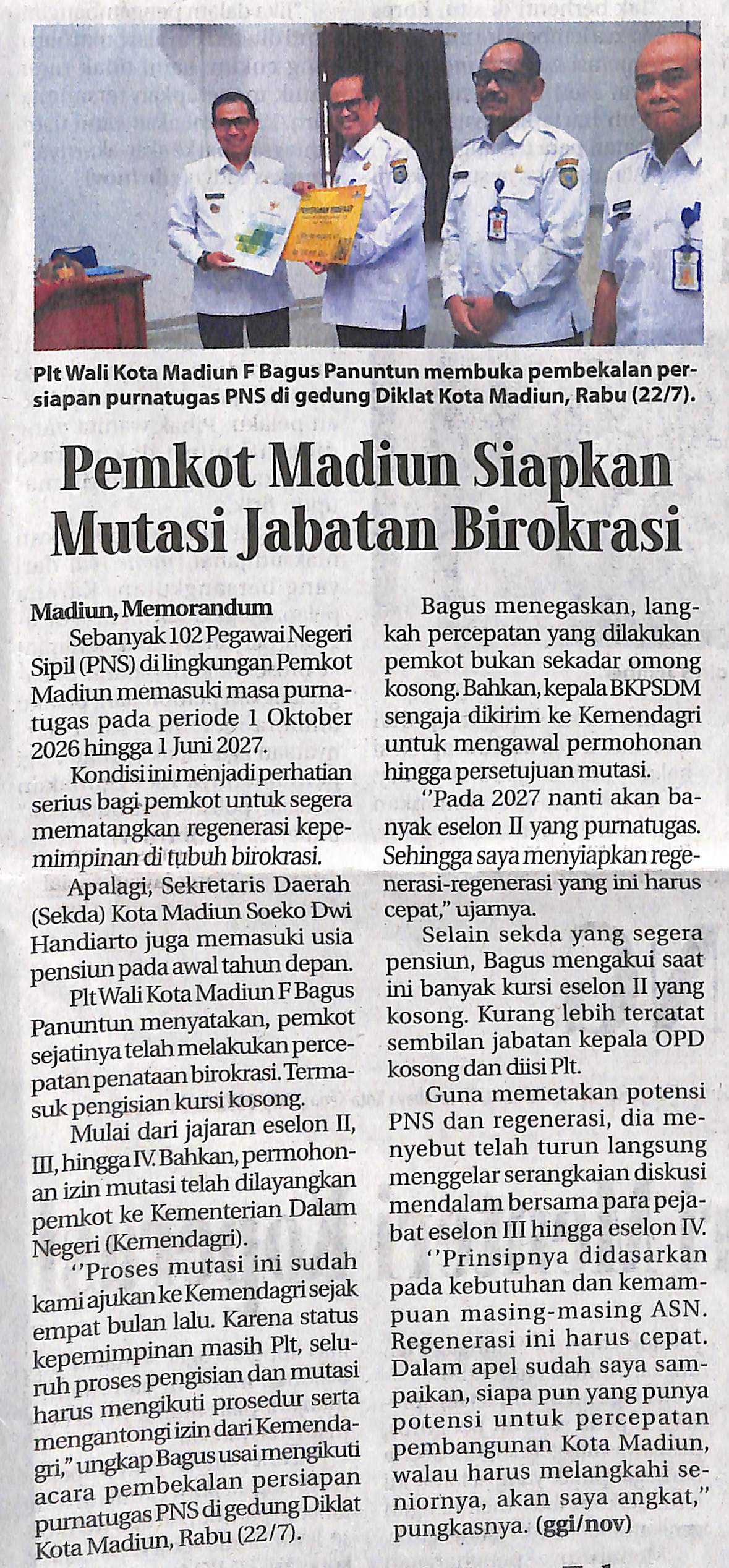 Pemkot Madiun Siapkan Mutasi Jabatan Birokras