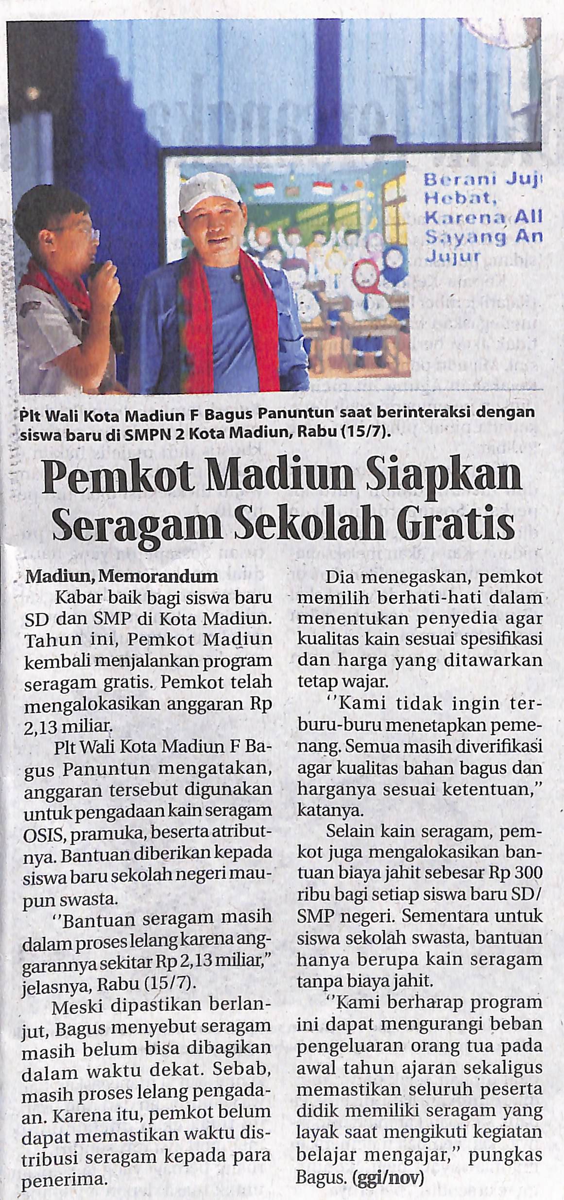 Pemkot Madiun Siapkan Seragam Sekolah Gratis