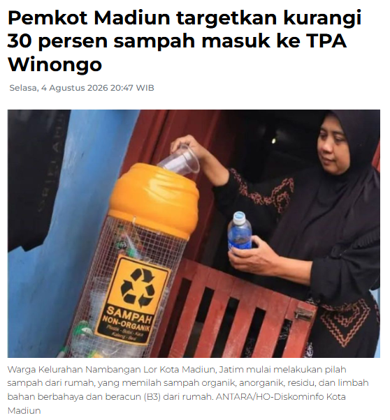 Pemkot Madiun targetkan kurangi 30 persen sampah masuk ke TPA Winongo