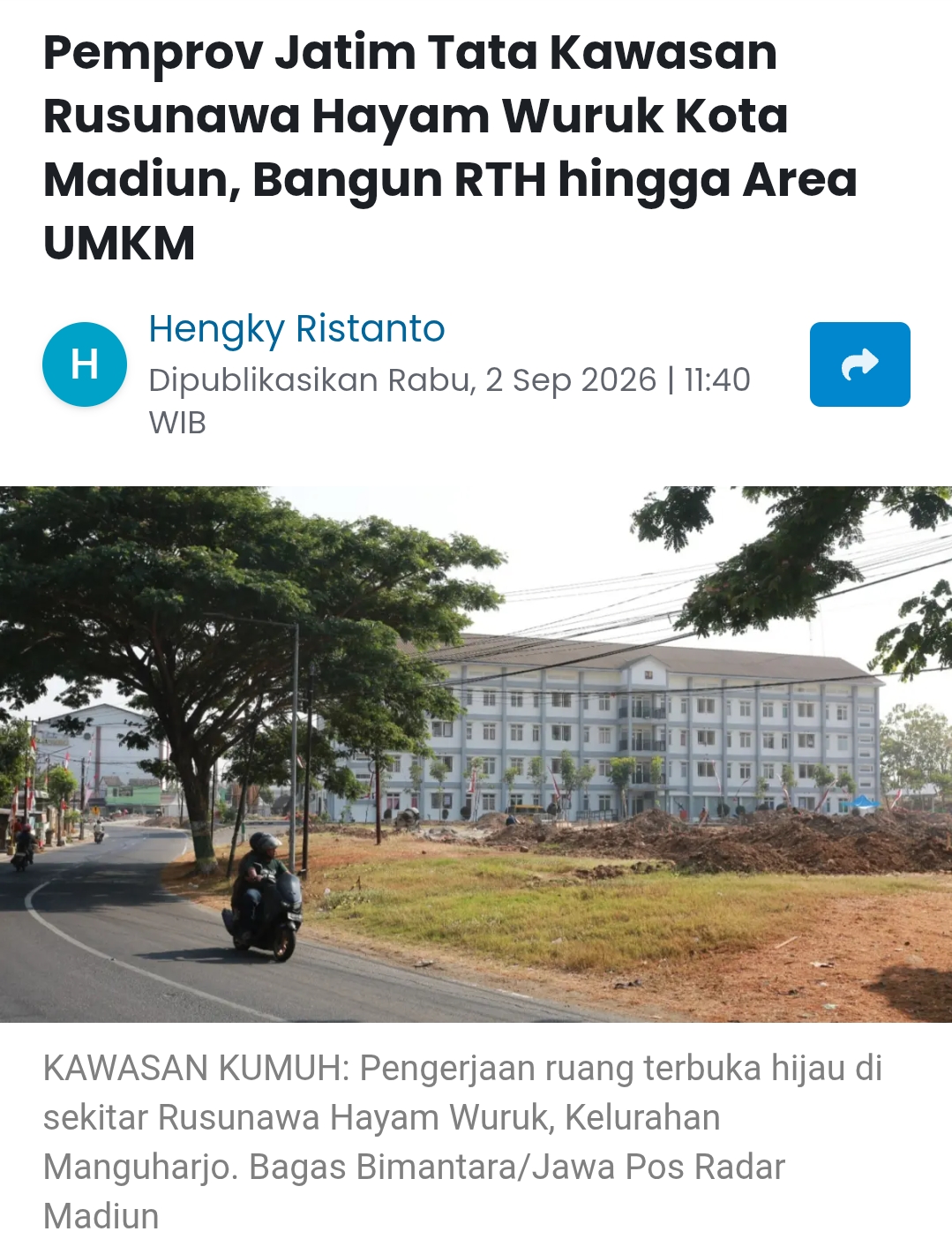 Pemprov Jatim Tata Kawasan Rusunawa Hayam Wuruk Kota Madiun, Bangun RTH hingga Area UMKM