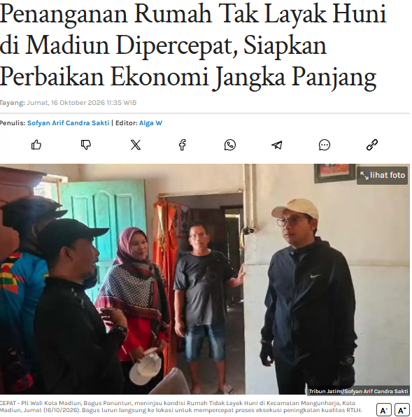 Penanganan Rumah Tak Layak Huni di Madiun Dipercepat, Siapkan Perbaikan Ekonomi Jangka Panjang